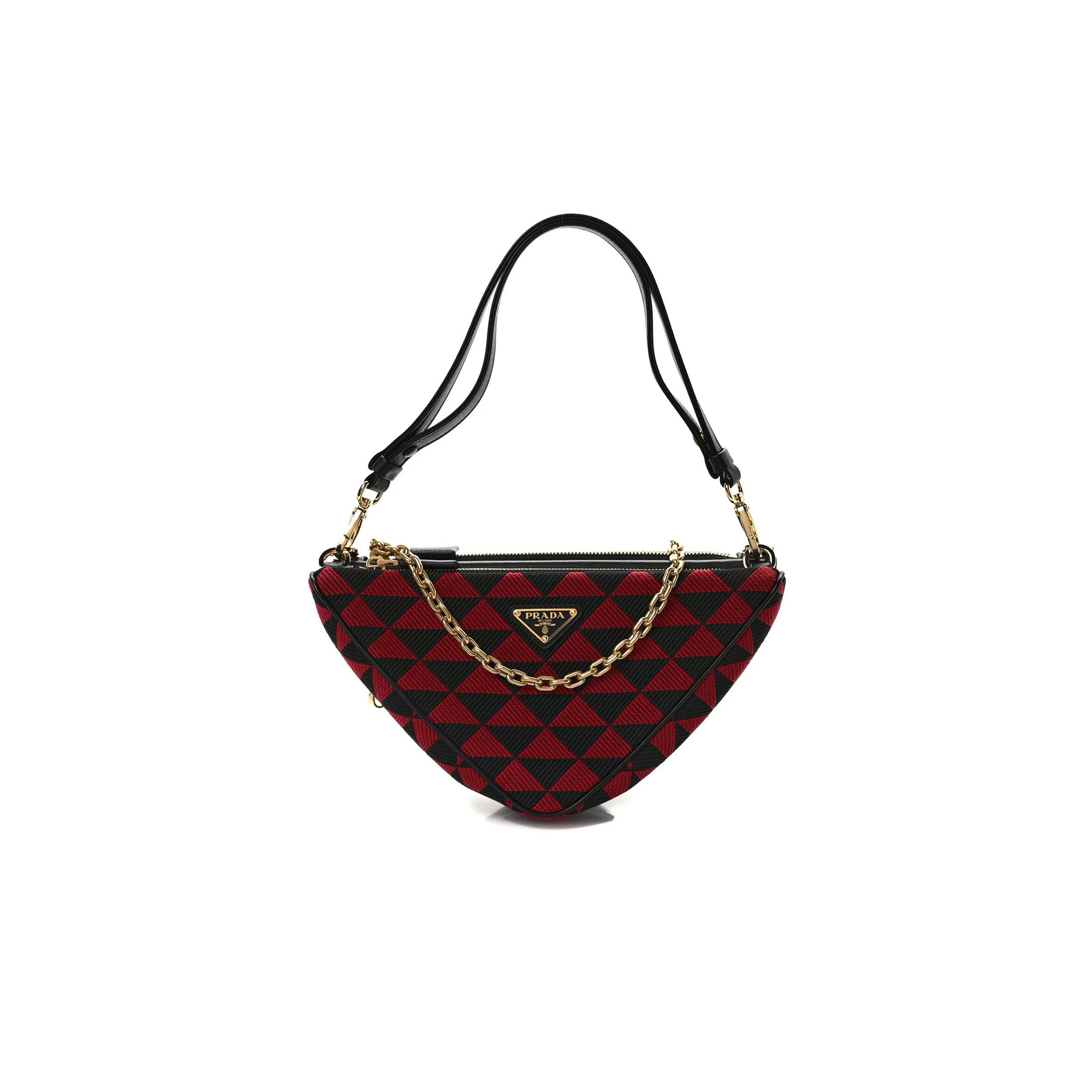 PRADA JACQUARD CALFSKIN TRIANGOLO SYMBOLE EMBROIDERED MINI TRIANGLE DOUBLE BAG 1BC543 (27*14*6.5cm) 